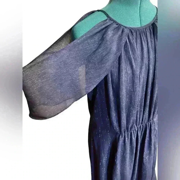 H Halston Navy Blue  Metallic Thread Long Evening Gown Dress Size 14 - Picture 3 of 9